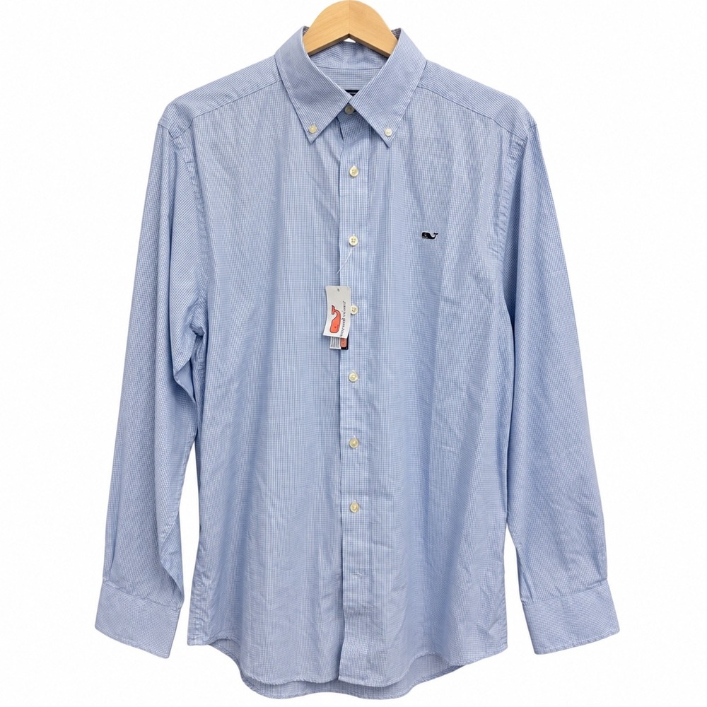 Vineyard Vines Mens Slim Fit Whale Button Down Shirt Gingham Blue Size M NWT